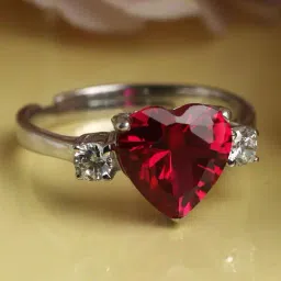 Clara 92.5 Sterling Silver Swiss Zirconia Blood Red Heart Adjustable Ring-image-93