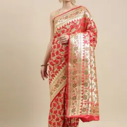Banarasi Silk Works Red Silk Woven Saree With Unstitched Blouse-image-13