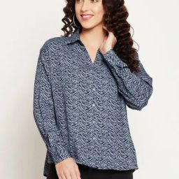 MADAME Blue Printed Regular Fit Shirt-image-29