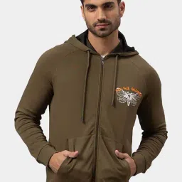 Being Human Olive Cotton Regular Fit Printed Hooded Sweatshirts-18