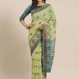 Blissta Green & Blue Linen Woven Saree With Unstitched Blouse-picture-28