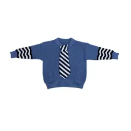 Baby Moo Kids Blue Cotton Textured Pattern Full Sleeves Sweater-87