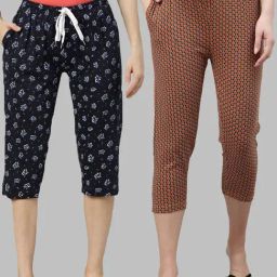 Kryptic Blue & Mustard Printed Capris - Pack of 2-image-82