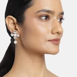 Estele Gold-Plated Kundan Earrings with White Pearl Drop Earrings for Women-12