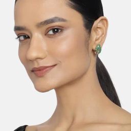 Estele Rose Gold-Plated Green Flower Print Stud Earrings for Women-24