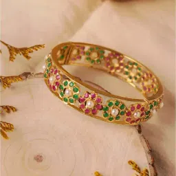 Curio Cottage Meira Red & Green Floral Jadau Bangle-image-74