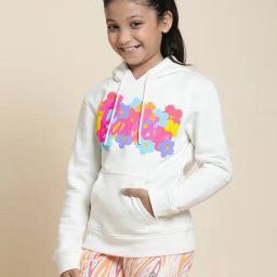 Kidsville Barbie Printed Off White Hoodie For Girls-image-26