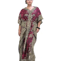 Exotic India Women Ethnic Motifs Print Kaftan Maxi Dress-image-58