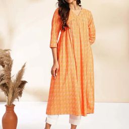 Janasya Orange Cotton Self Kurta-picture-18