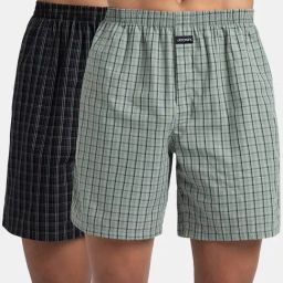 Jockey Black & Slate Cotton Regular Fit Checks Boxers - Pack Of 2-image-57