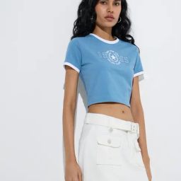 Nuon by Westside Dusty Blue Printed Cotton-Blend T-Shirt-image-10