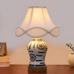 Aura Off White Glass Traditional Abstract Shaped Table Lamp-image-63