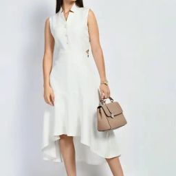 Exude White Plain A-Line Dress-image-92