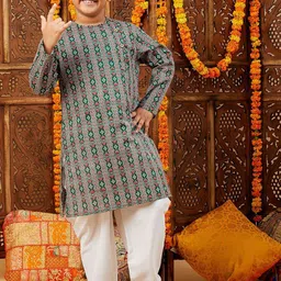 Stylo Bug Boys Ethnic Motifs Printed Regular Pure Cotton Kurta with Pyjamas-4