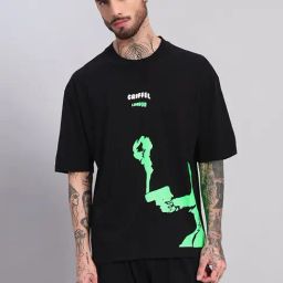 Griffel Black Cotton Loose Fit Printed T-Shirt-image-61