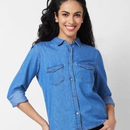 Spykar Light Blue Cotton Regular Fit Shirt-image-96
