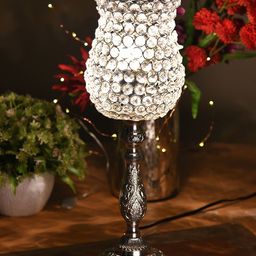 Homesake Silver-Toned Self Design Regal Crystal Table Lamp-24