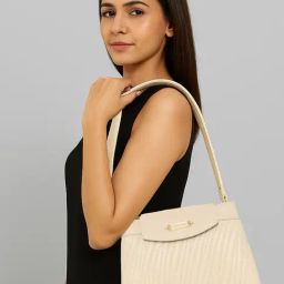 Esbeda Beige Luxe Quilted Medium Satchel-image-26