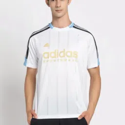 Adidas White Loose Fit Logo Printed Sports T-Shirt-image-5
