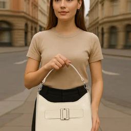 Esbeda Cream Classic Textured Medium Hobo Bag-42