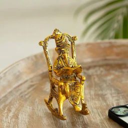 ExclusiveLane Golden Aluminium Ganesha On Rocking Chair Decorative Idol-15