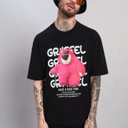 Griffel Black Cotton Loose Fit Printed T-Shirt-image-23