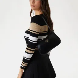 Guess Black Solid Arnela Top Zip Shoulder Bag-image-20