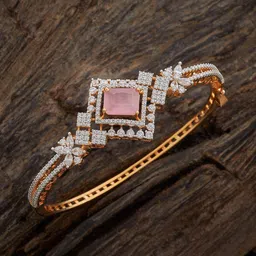 Kushal's Fashion Jewellery Pink Rhodium Gold-Plated Party Zircon Studded Kada Bangle-image-18