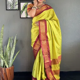 AQUILIQ Woven Design Zari Art Silk Kanjeevaram Saree-picture-47