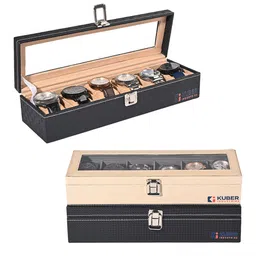 Kuber Industries 3-Pcs Black & Grey 6 Slots Wrist Watch Organisers-59