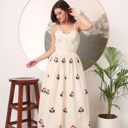 Mitera Women Floral Embroidered Cotton Gown Maxi Dress-image-28