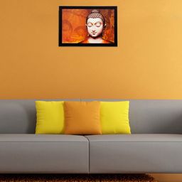 eCraftIndia Orange & Beige Meditating Lord Buddha UV Wall Art-18