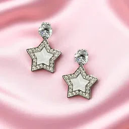 DressBerry Silver Plated Cubic Zirconia Stones Studded Star Shaped Drop Earrings-12