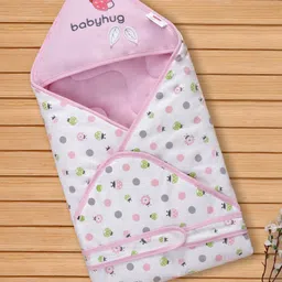 Babyhug Hooded Wrapper Ladybug Print - Blue & Pink-picture-38
