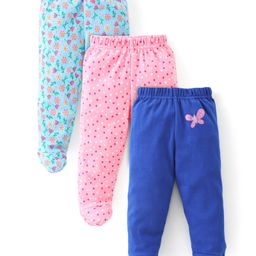 Babyhug Cotton Full Length Bootie Leggings Polka Dots & Floral Printed Pack of 3 - Pink & Blue-image-47