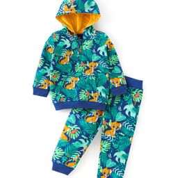 Babyhug 100% Cotton Knit Full Sleeves Hooded T-Shirt and Lounge Pant Set Cub Print - Green-image-19