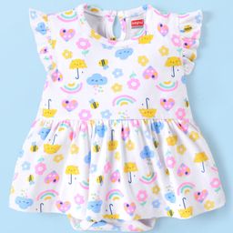 Babyhug 100% Cotton Frill Sleeves Frock Style Onesie Rainbow Print - Multicolour-image-80
