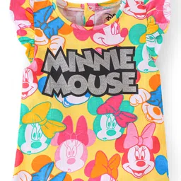 Babyhug Disney 100% Cotton Knit Frill Sleeves Top with with Minnie Mouse Print - Yellow-picture-8