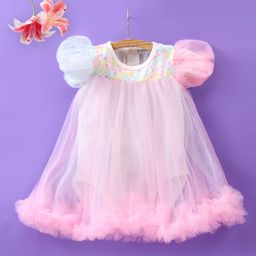 Mark & Mia Half Sleeves  Frock Style Party Onesie with Sequin & Frill Detailing - Pink-image-82