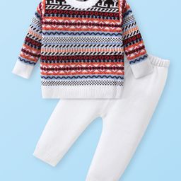Babyhug Knitted Full Sleeves Sweater Set with Ikat Design - Multicolour-image-6