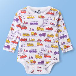Doodle Poodle 100% Cotton Knit Full Sleeves Onesie Vehicles Print- White-image-54