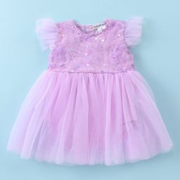 Mark & Mia Frill Sleeves Party Frock Style Onesie with Sequin Detailing - Lilac-image-63