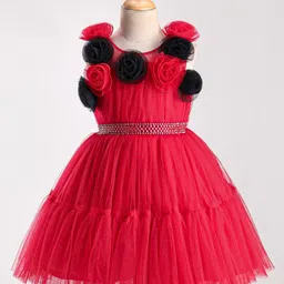 Enfance Sleeveless Floral Applique Beads Detailed Flared Dress - Red-picture-30