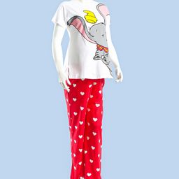 Bella Mama Disney Cotton Knit Half Sleeves Night Suit With Dumbo Graphics - White & Red-image-33