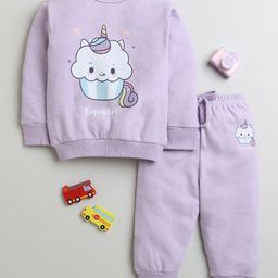 BUMZEE Cotton Full Sleeves Cupcake Printed Coordinating Sweatshirt & Joggers Set - Lavender-image-67