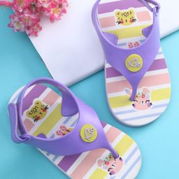 Babyoye Bunny Printed Flip Flops with Velcro Closure - Purple-image-44