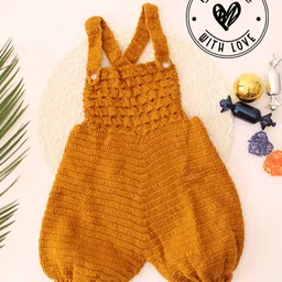 Woonie Solid Balloon Thigh Designed Crotchet Dungaree - Mustard-picture-18