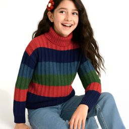 Pine Kids Knit Full Sleeves Turtle Neck Pullover with Color Block - Dark Red-picture-22