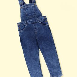 Kiddopanti Denim Woven Sleeveless Solid Dungaree - Medium Blue-image-105