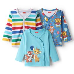 Babyhug 100% Cotton Front Open Full Sleeves Stripes & Animal Printed Jhablas Pack Of 3 - Multi Colour-image-94